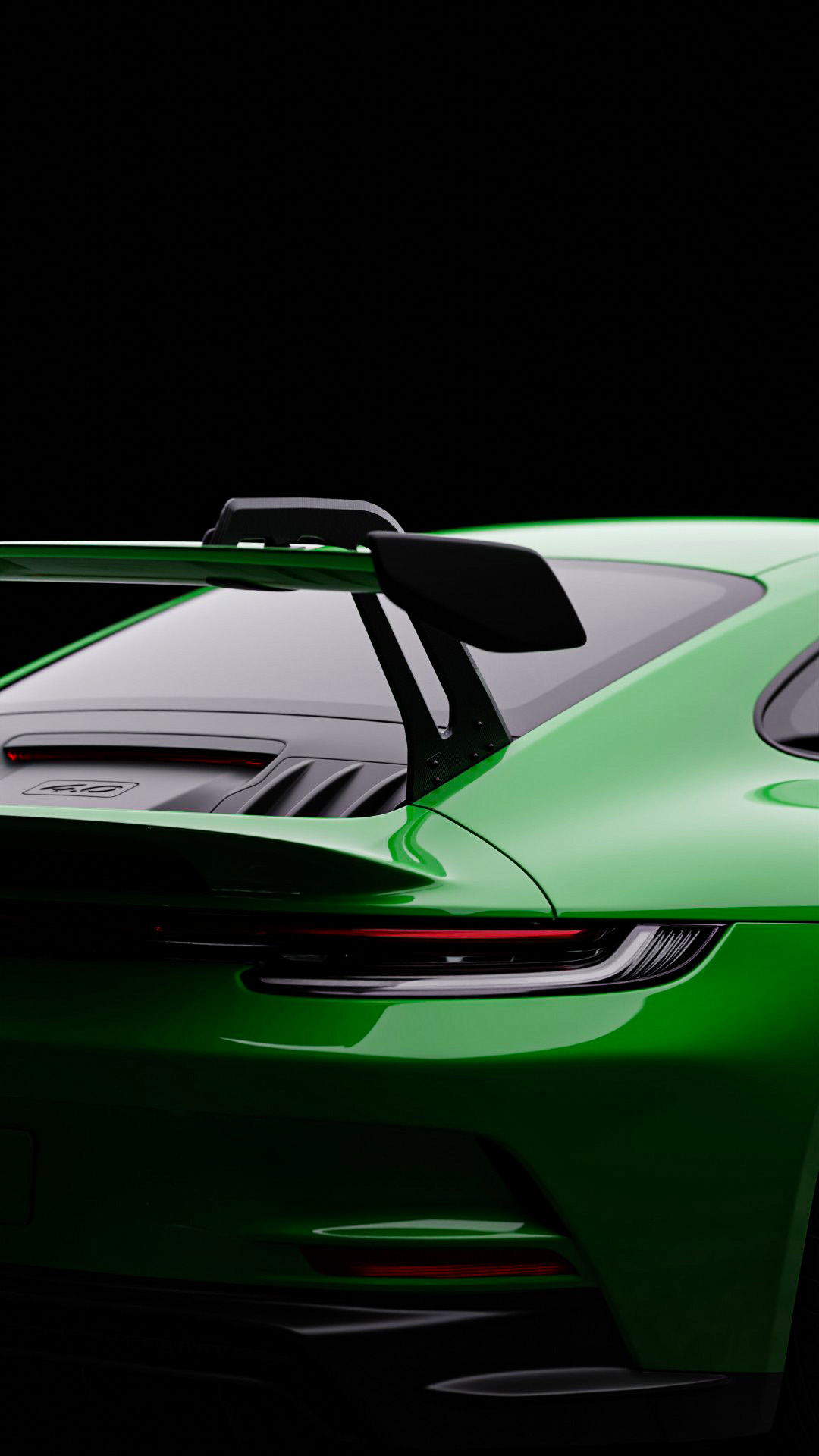 Green Porsche 911 GT3 Wing Riser Render Dramatic Lighting