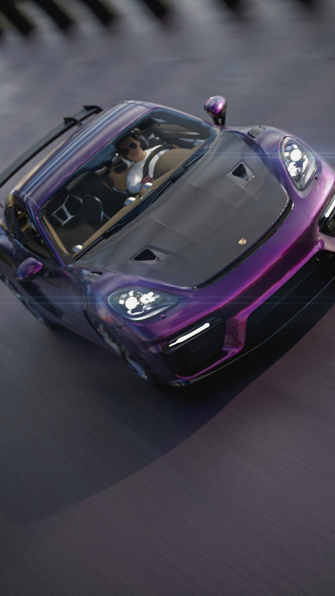 Girl in a Purple Porsche 718 Cayman GT4 RS on the Racetrack